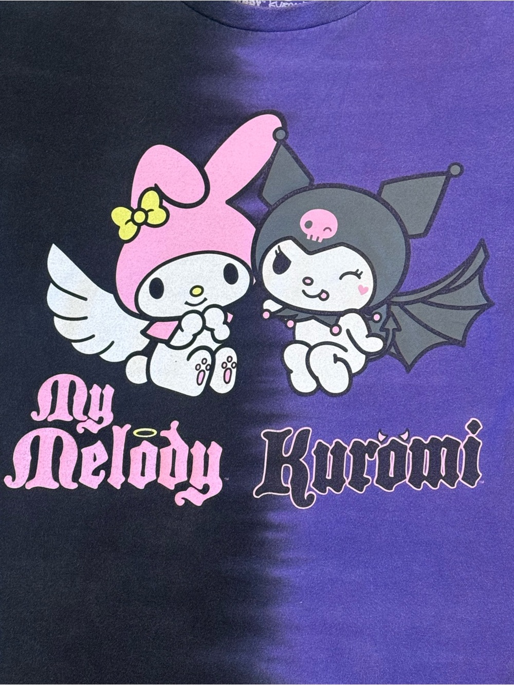 Sanrio My Melody Kuromi Angel Devil Split Tie-Dye Hot Topic Graphic Tee S